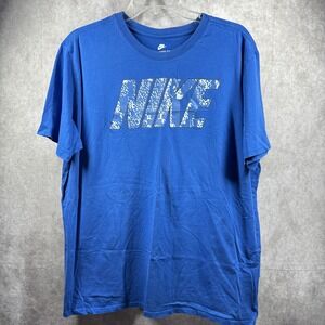 Nike Shirt Mens‎ XL Blue Athletic Cut Tee Dri-Fit Logo Graphic Short Sleeve Top